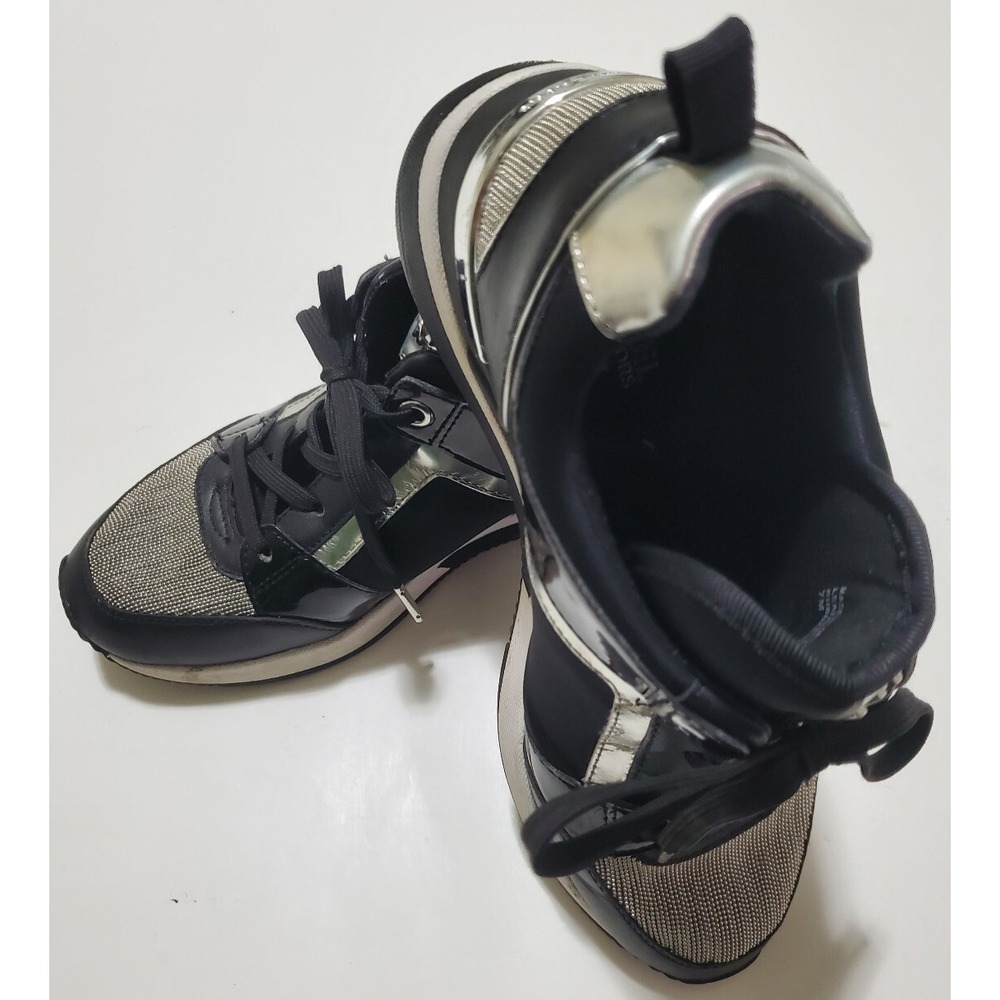 Michael Kors Georgie Chain-Mesh Leather Sneakers Black Metal Size 7M